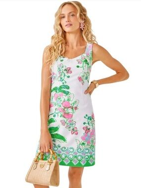 NWT Lilly Pulitzer DelRey Stretch Shift Dress, Large, Orchids on the Ave Floral